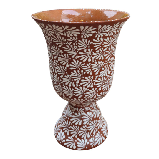 XL Brown & White Talavera Pedestal Planter | Handcrafted Flower Pot