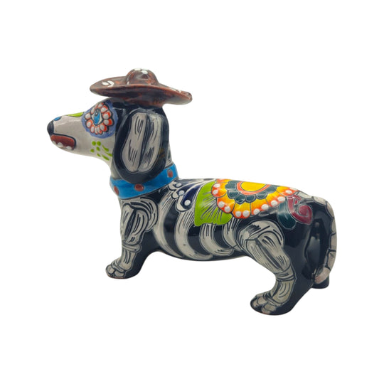 Colorful Talavera Dachshund Figurine | Mexican Folk Art