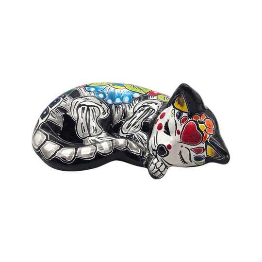 Talavera Sleeping Cat Figurine | Hand-Painted Mexican Decor