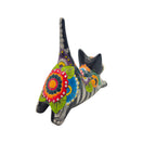 Talavera Stretching Cat Statue | Day of the Dead Floral Design