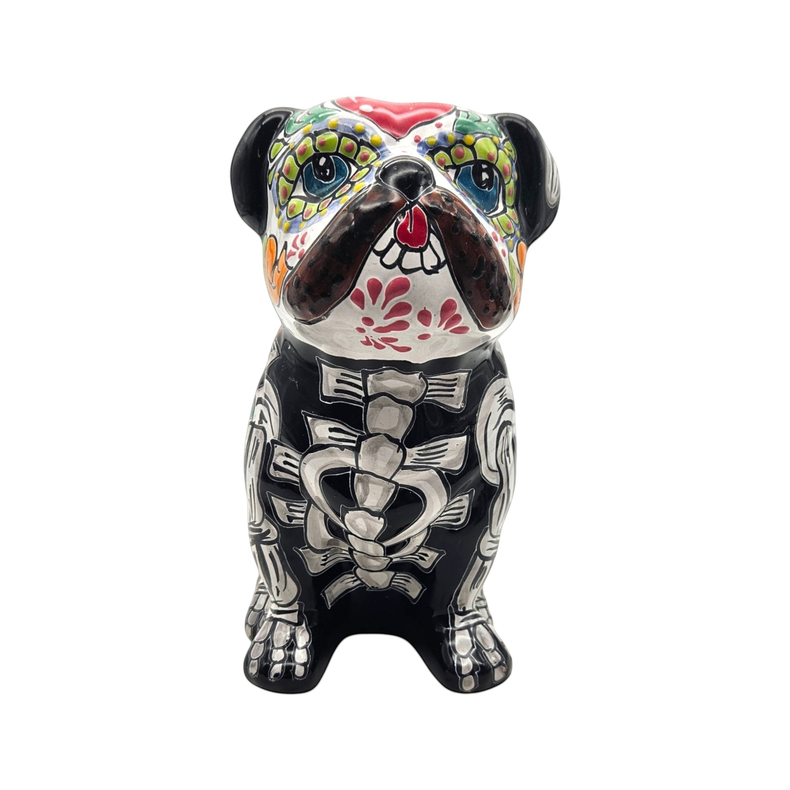 Day Of The Dead Bulldog Figurine - Handmade Talavera