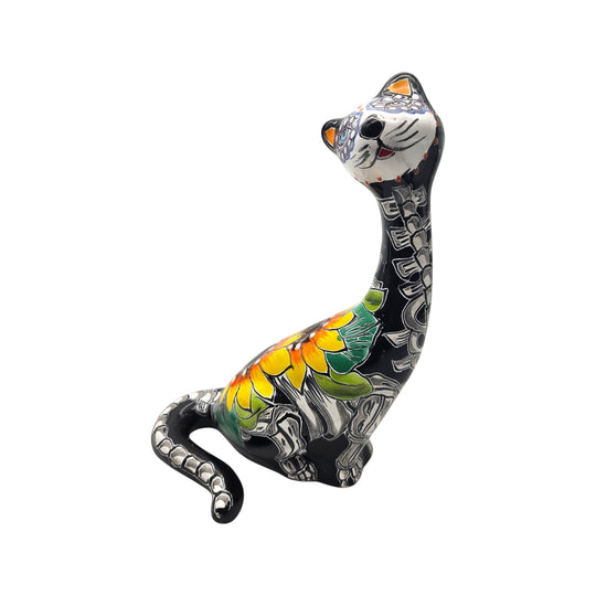 Talavera Tall Cat Figurine | Hand-Painted Day of the Dead Art