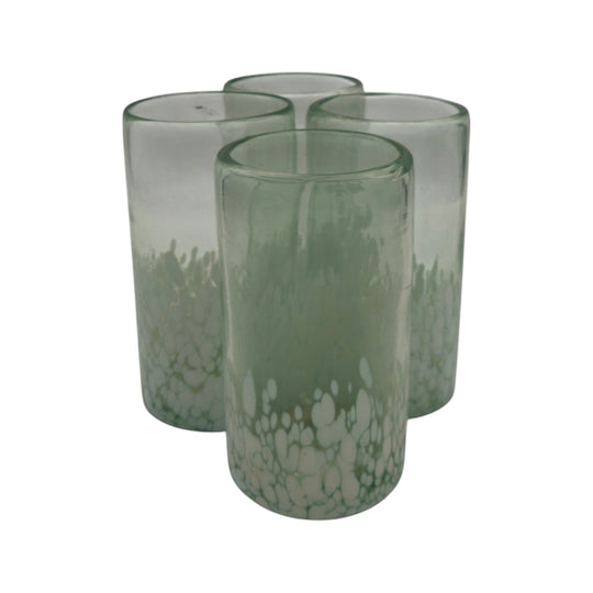Hand-Blown Mexican Highball Glass | White & Clear Artisan Design
