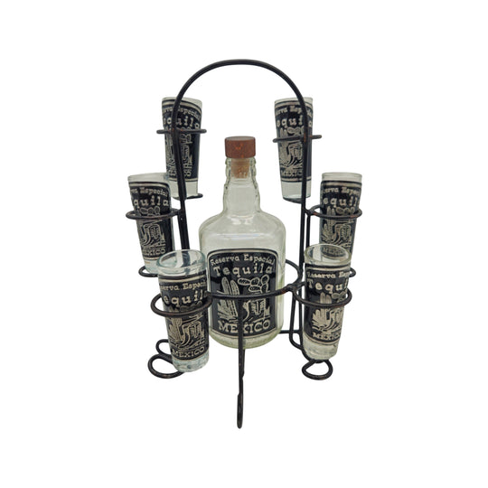 Mexican Tequila Decanter Set | Handcrafted Metal Holder