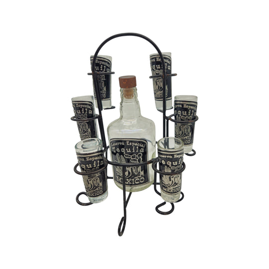 Mexican Tequila Decanter Set | Handcrafted Metal Holder