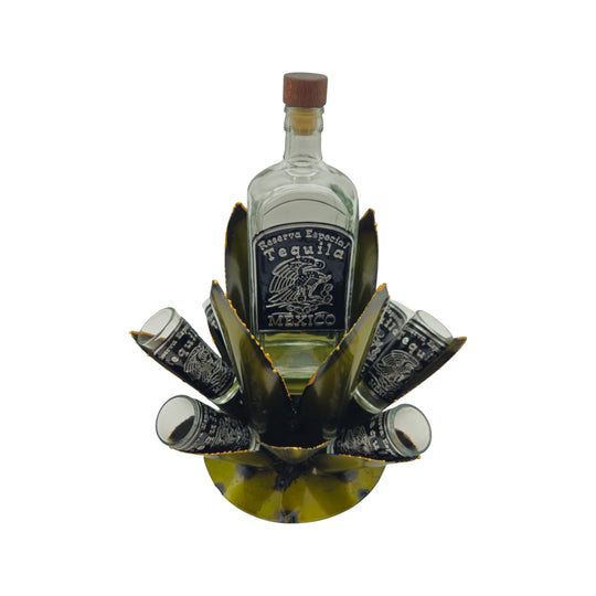 Mexican Tequila Decanter Set | Agave Metal Bar Display