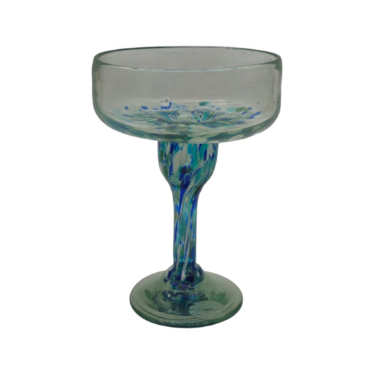 Hand-Blown Mexican Margarita Glass | Blue Green Confetti
