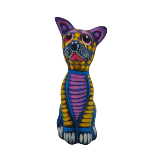 Alebrije Sitting Dog Statue | Hand-Painted Decorative Art in vibrant colors, showcasing Mexican folk art details.