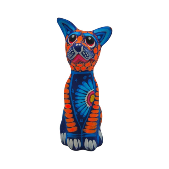 Alebrije Sitting Dog Statue | Hand-Painted Decorative Art in vibrant colors and intricate folk-art details.