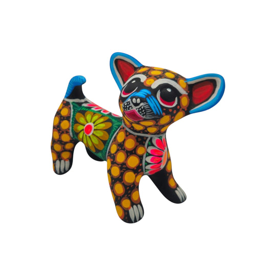 Alebrije Chihuahua Dog Figurine | Handmade Mexican Folk Art, vibrant ceramic dog sculpture with intricate hand-painted details.