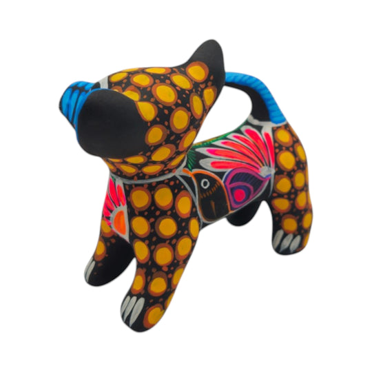 Alebrije Chihuahua Dog Figurine | Handmade Mexican Folk Art, handcrafted ceramic with vibrant colors and details.