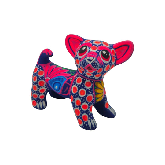 Alebrije Chihuahua Dog Figurine | Handmade Mexican Folk Art in vibrant colors and intricate details.
