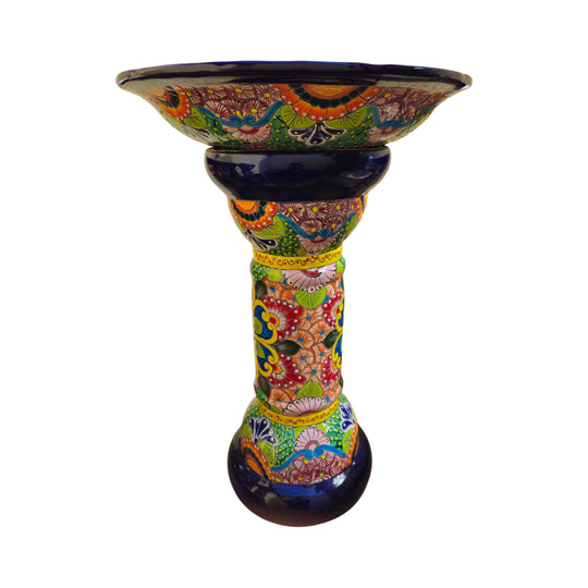 Talavera Bird Bath | Blue Rim Mexican Garden Decor