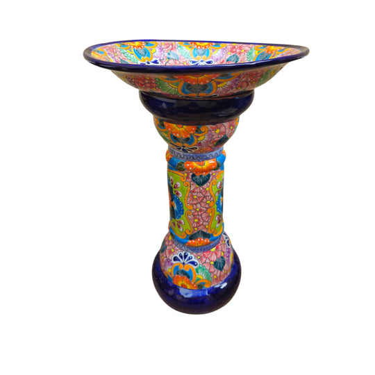 Talavera Bird Bath | Blue Rim Mexican Garden Decor