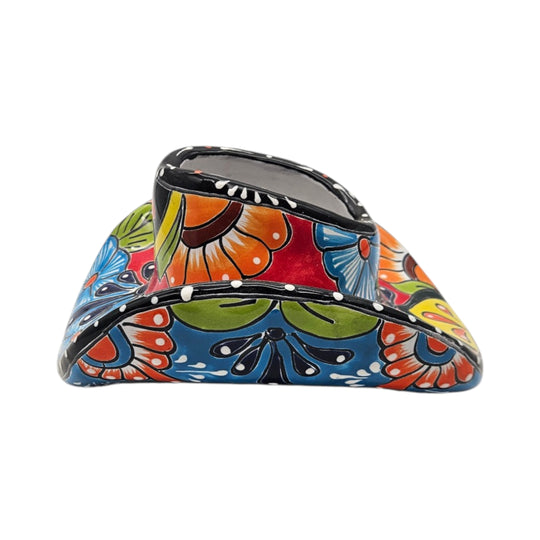 Small Talavera Sombrero Planter | Hand-Painted Cowboy Hat Decor