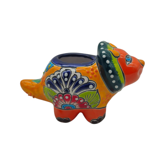 Talavera Triceratops Planter | Colorful Dinosaur Pot