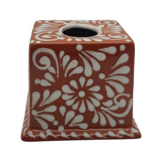 Talavera Tissue Box | Brown & White Floral Design