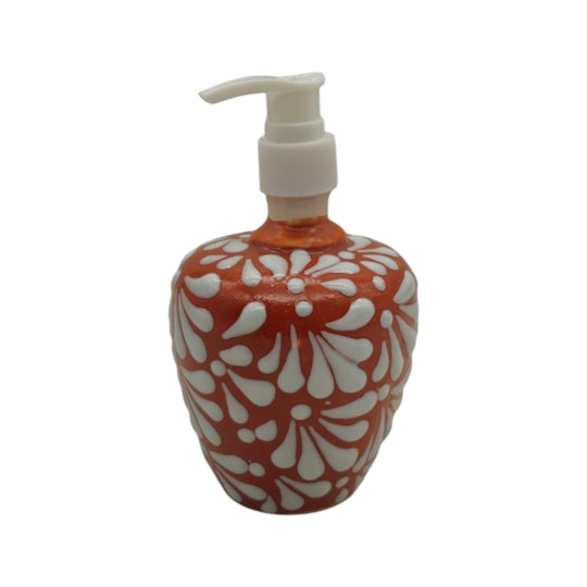 Talavera Soap Dispenser | Brown & White Floral Motif