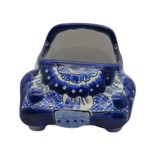 Small Talavera Car Planter | Blue & White Handmade Ceramic Pot