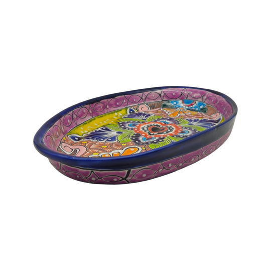Talavera Oval Serving Platter | Cobalt-Blue Rim Kitchenware