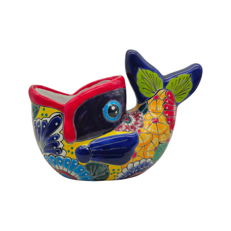 Colorful Talavera Fish Planter | Mexican Hand-Painted Pottery
