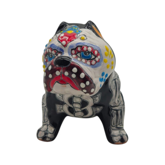 Talavera Cropped Ear Dog Statue | Day of the Dead Design