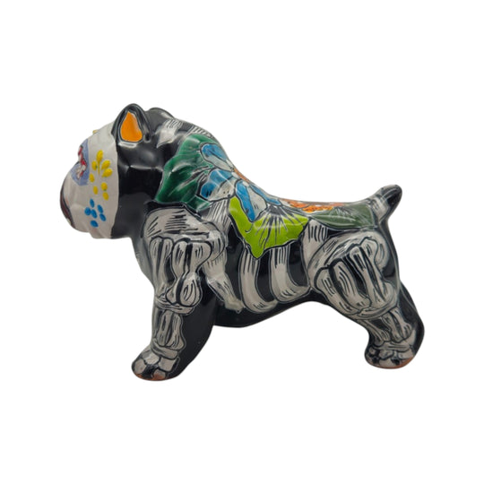 Talavera Cropped Ear Dog Statue | Day of the Dead Design