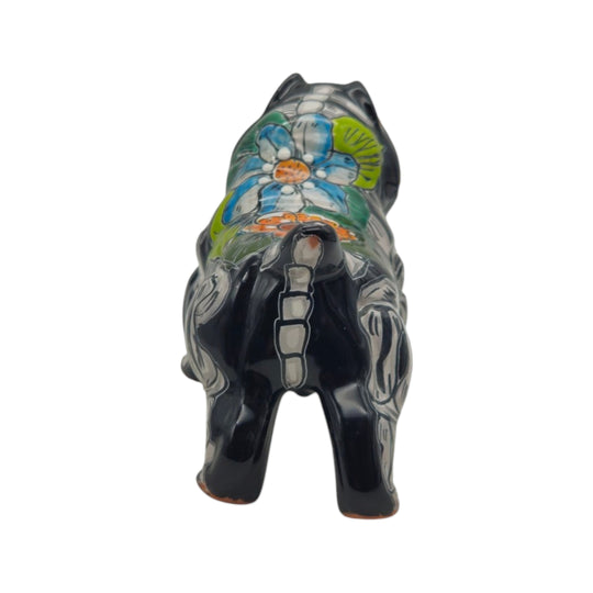 Talavera Cropped Ear Dog Statue | Day of the Dead Design