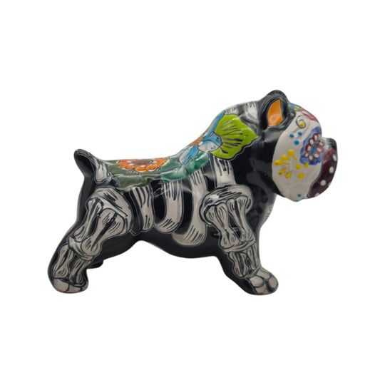 Talavera Cropped Ear Dog Statue | Day of the Dead Design