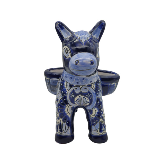 Blue Talavera Donkey Planter | Handmade Mexican Pottery