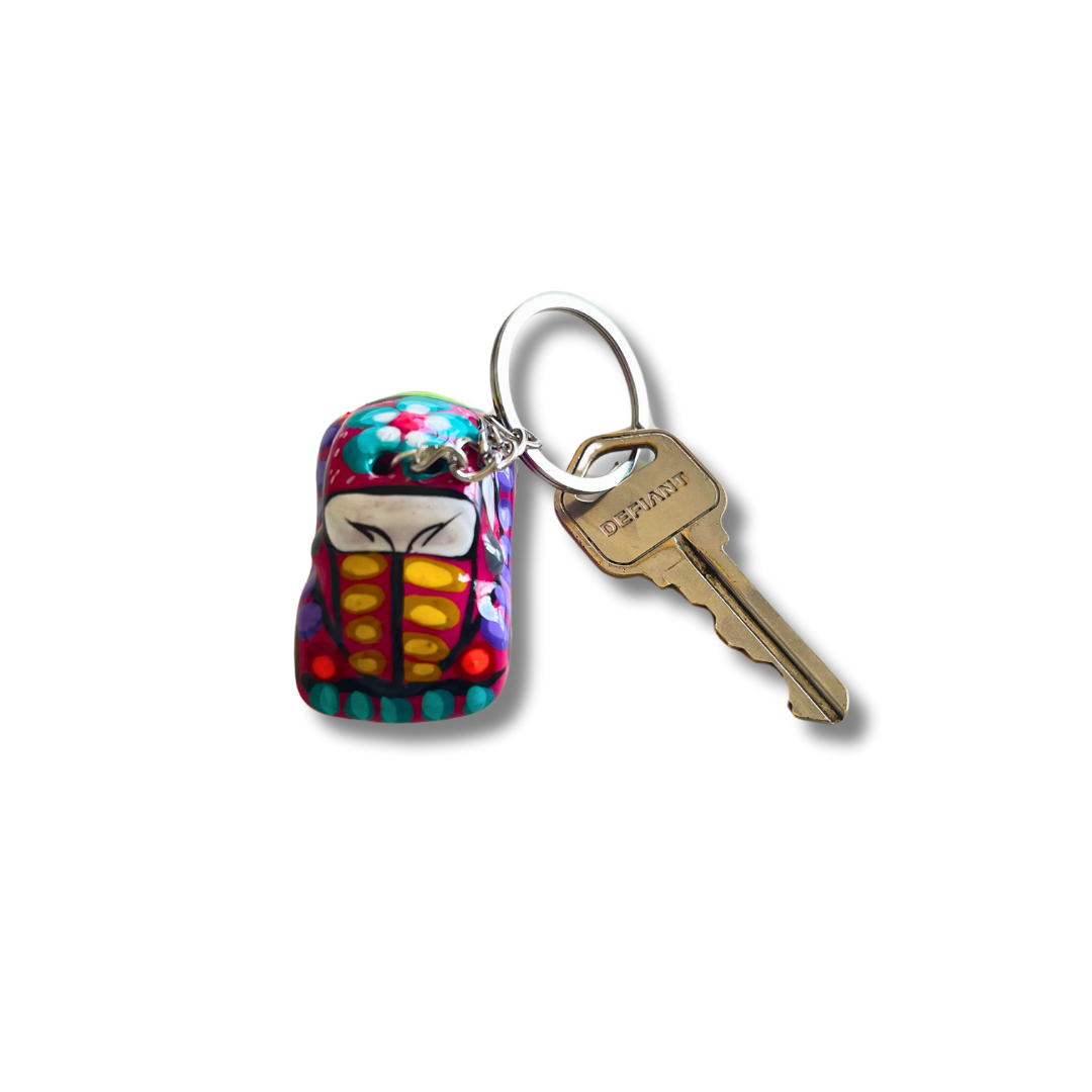 Hand-Painted Mexican Clay Car Keychain