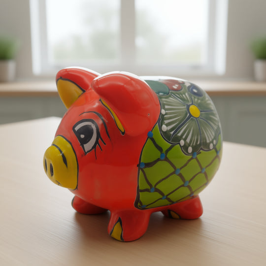 Colorful Talavera Piggy Bank | Mexican Ceramic Coin Holder