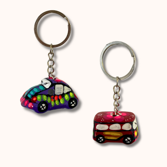 Hand-Painted Mexican Clay Car Keychain