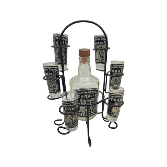 Mexican Tequila Decanter Set | Handcrafted Metal Holder