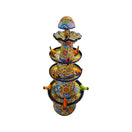 Multicolor four-foot Talavera fountain showing floral tiers and colorful bird accents