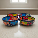 5" Colorful Talavera Bowl | Handcrafted Mexican Folk Dish - set of four hand-painted floral Talavera bowls with cobalt rim