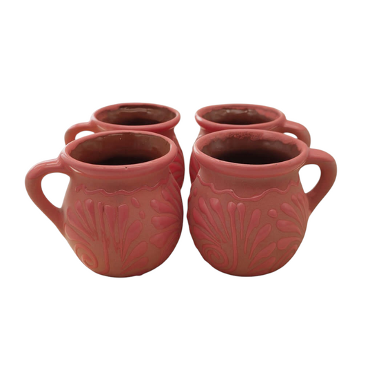 Pink Talavera Mug | Authentic Handmade Mexican Clay Jarrito set on table