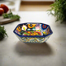 6.5" Square Talavera Bowl | Hand-Painted Mexican Dinnerware - hand-painted colorful floral square ceramic bowl from Guanajuato, lead-free glaze