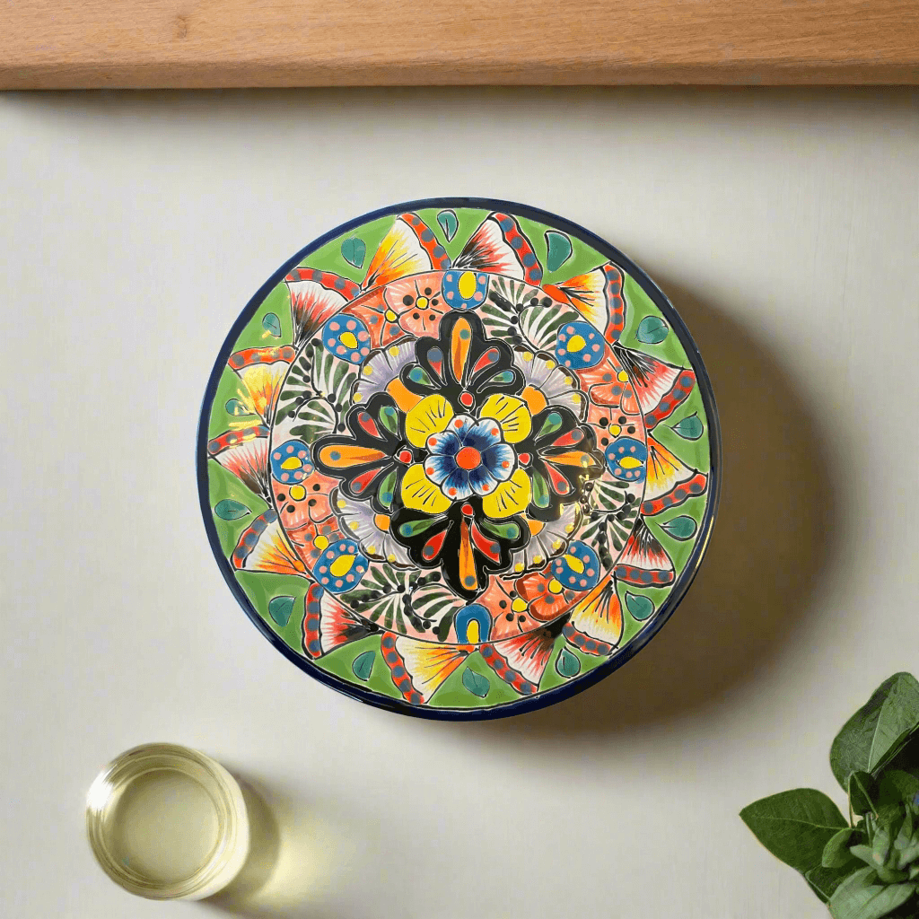 8" Talavera Ceramic Dinner Plate | Authentic Mexican Dinnerware - hand-painted colorful floral Mexican dinnerware plate