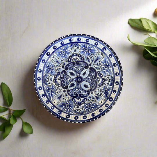 8" Talavera Blue & White Dinner Plate | Mexican Dinnerware hand-painted blue and white Mexican Talavera 8-inch dinner plate, lead-free glaze