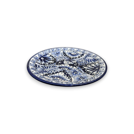 8" Talavera Blue & White Dinner Plate | Mexican Dinnerware - hand-painted 8-inch Talavera plate with blue floral patterns, kiln-fired, lead-free glaze