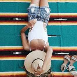 Teal Sunset Baja Diamond Yoga Blanket