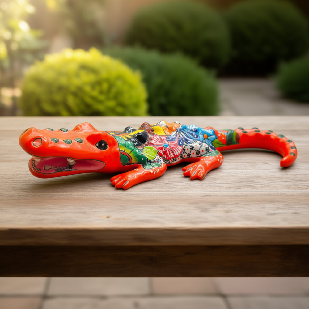 Handmade Talavera Alligator Sculpture | Large Ceramic Art
