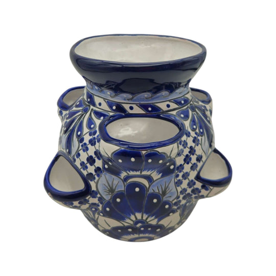 Blue & White Talavera Strawberry Planter | Handmade Mexican Pot