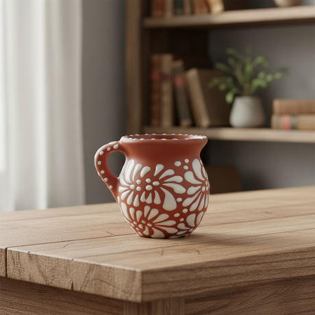 Terracotta Jarrito Mug | Handmade Mexican Relief Pottery Cup