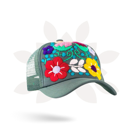 Tulum Hand Embroidered Trucker Flower Hat - Mexico
