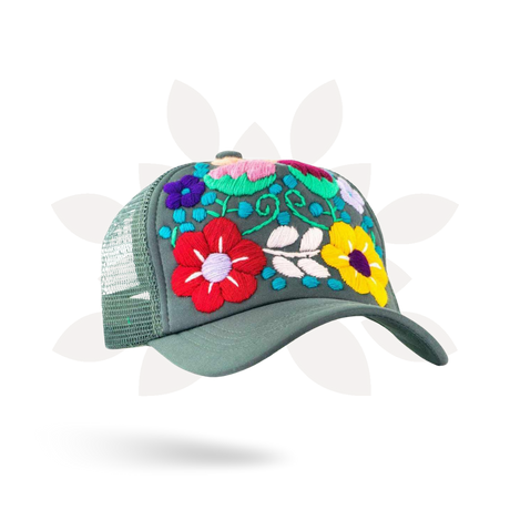 Tulum Hand Embroidered Trucker Flower Hat - Mexico