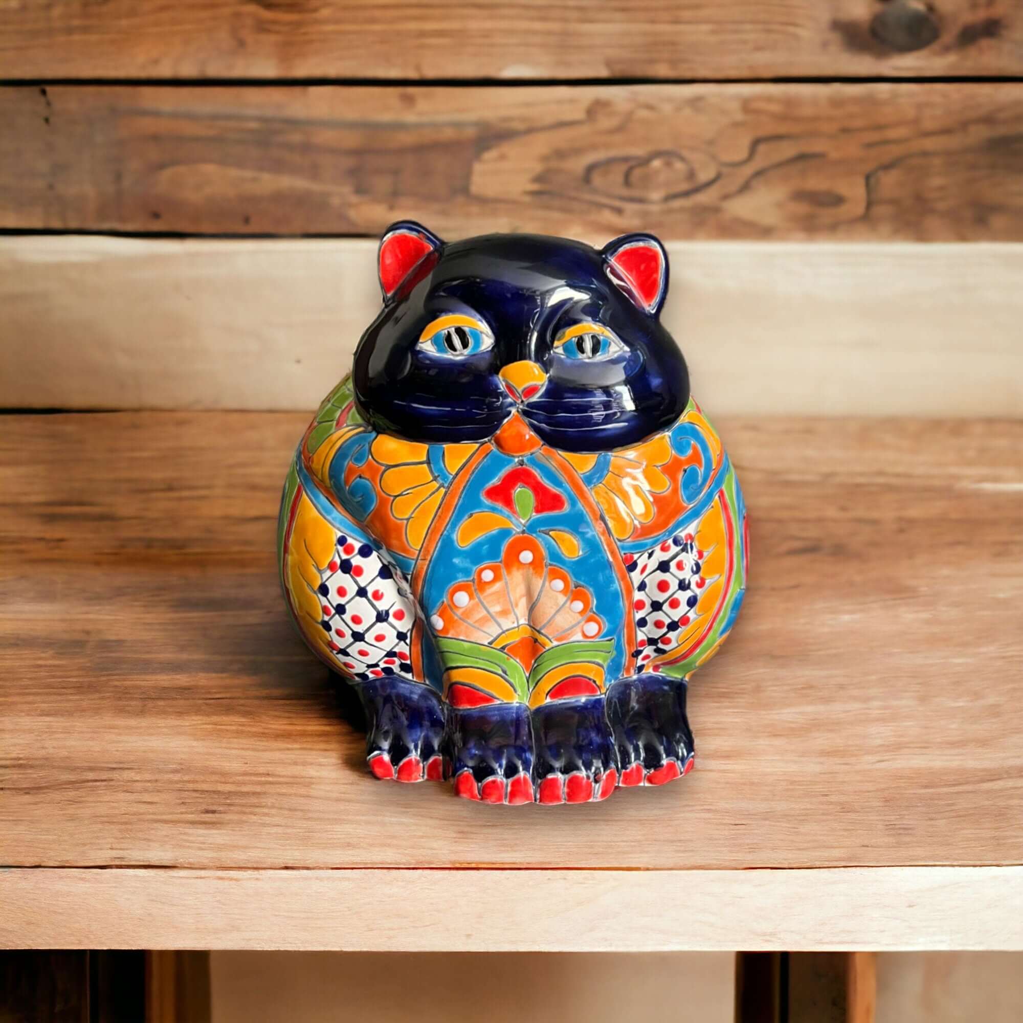 Adorable Handmade Fat Cat Planter | Talavera