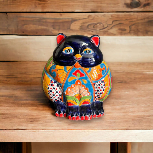 Adorable Handmade Fat Cat Planter | Talavera