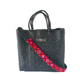 Mai Woven Bag Strap - Poppy with Leather